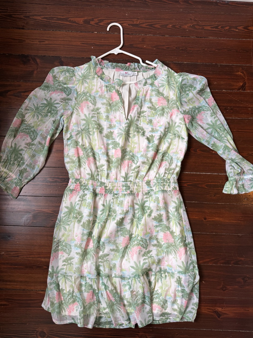 Vineyard Vines Palm Floral Long-Sleeve Dress - Green & Pink